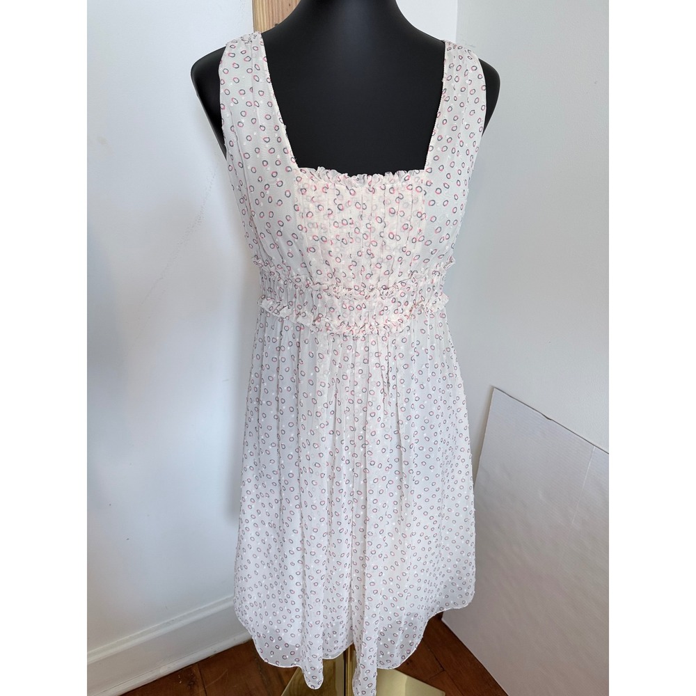 Studio‎ M Ivory Pink Print Ruffle Waist Sleeveless Dress XS NWT
